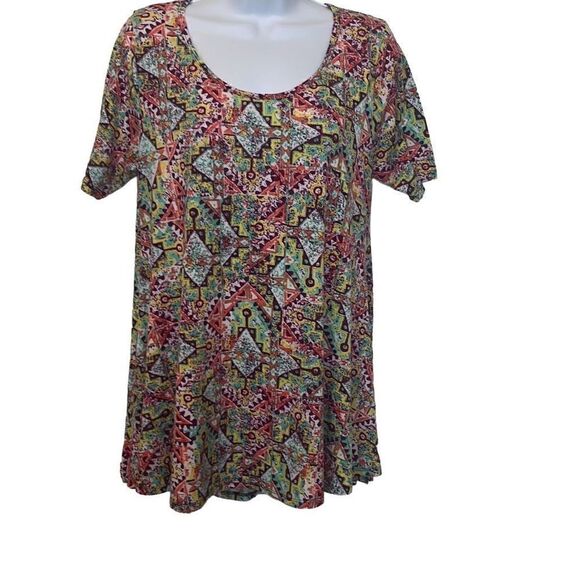 Lularoe EUC Multicolor Abstract Print Scoop Neck Short Sleeve Top Sz S - Picture 1 of 7